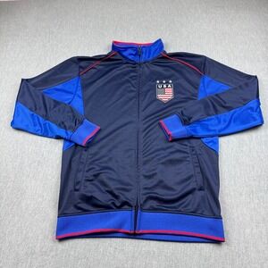 RX Rhinox Jacket Mens Large Blue Red USA Soccer Full Zip Mock Neck Track Active